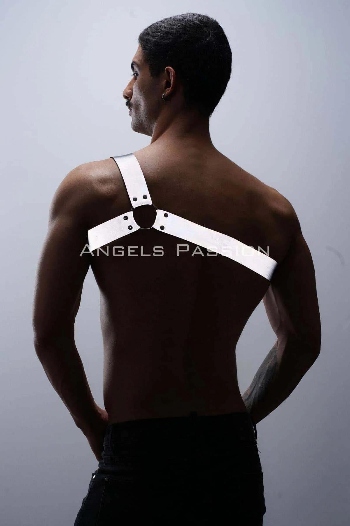 Reflektörlü (Karanlıkta Parlayan) Tek Omuz Erkek Göğüs Harness, Clubwear - APFTM32