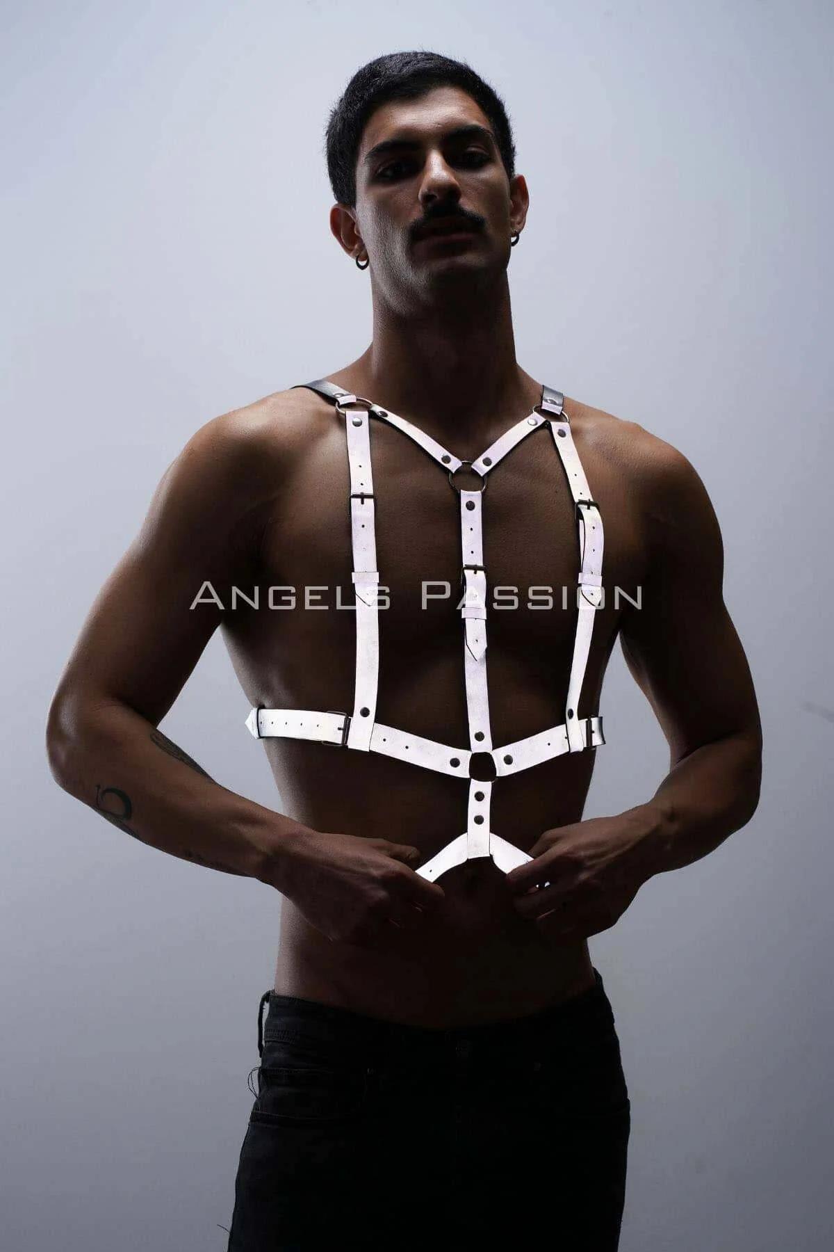 Reflektörlü (Karanlıkta Parlayan) Göğüs Harness, Clubwear, Tarz Erkek Vücut Aksesuar - APFTM40