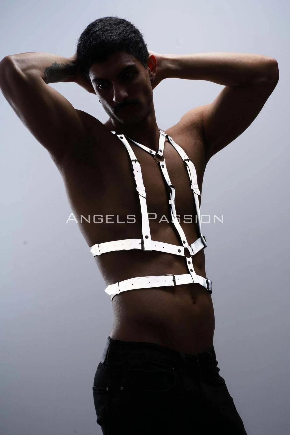 Reflektörlü (Karanlıkta Parlayan) Göğüs Harness, Clubwear, Tarz Erkek Vücut Aksesuar - APFTM40