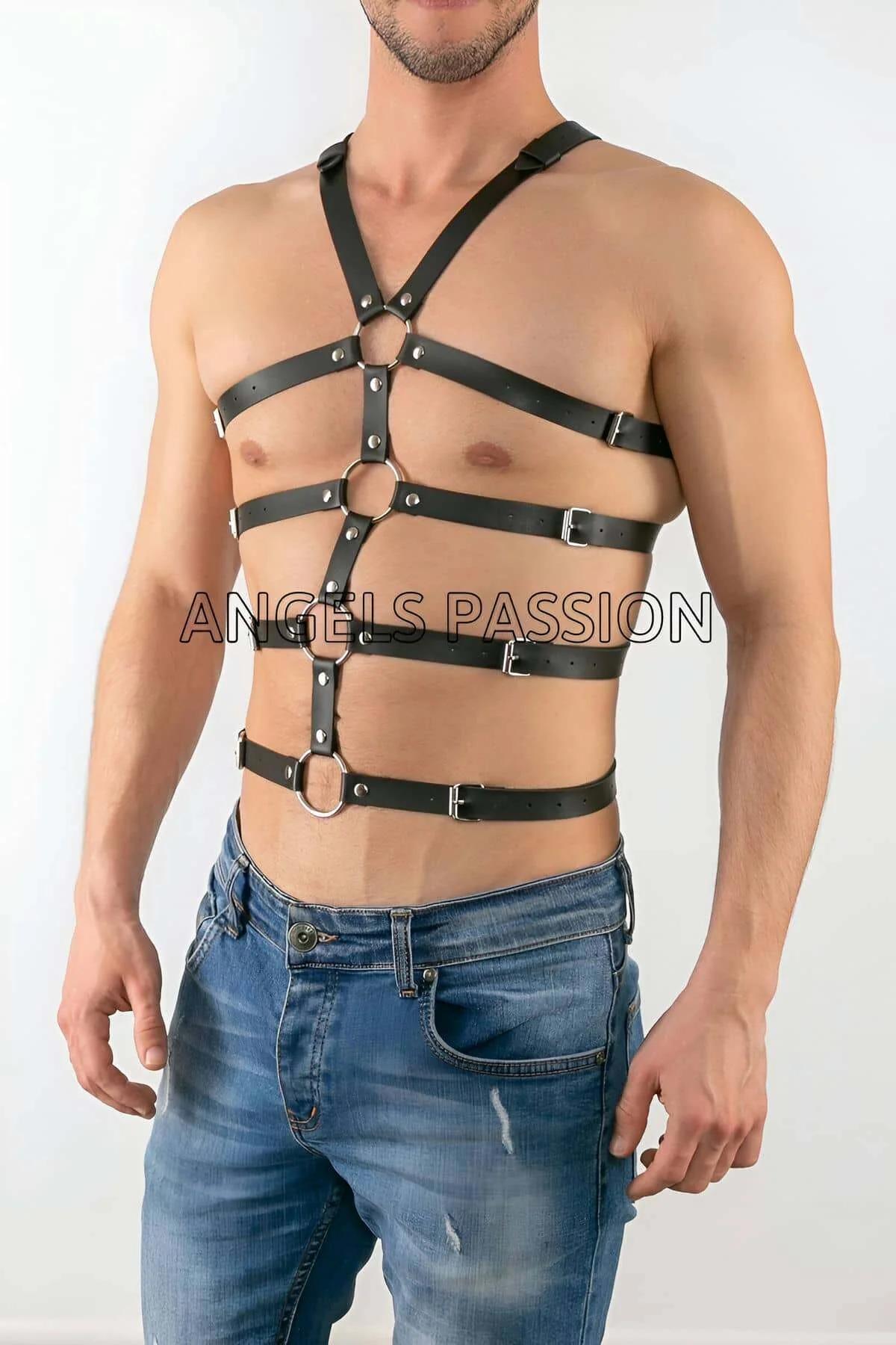 Ayarlanabilir tam vücut harness siyah askılar çapraz omuz ankraj boyun boyunluk detayı