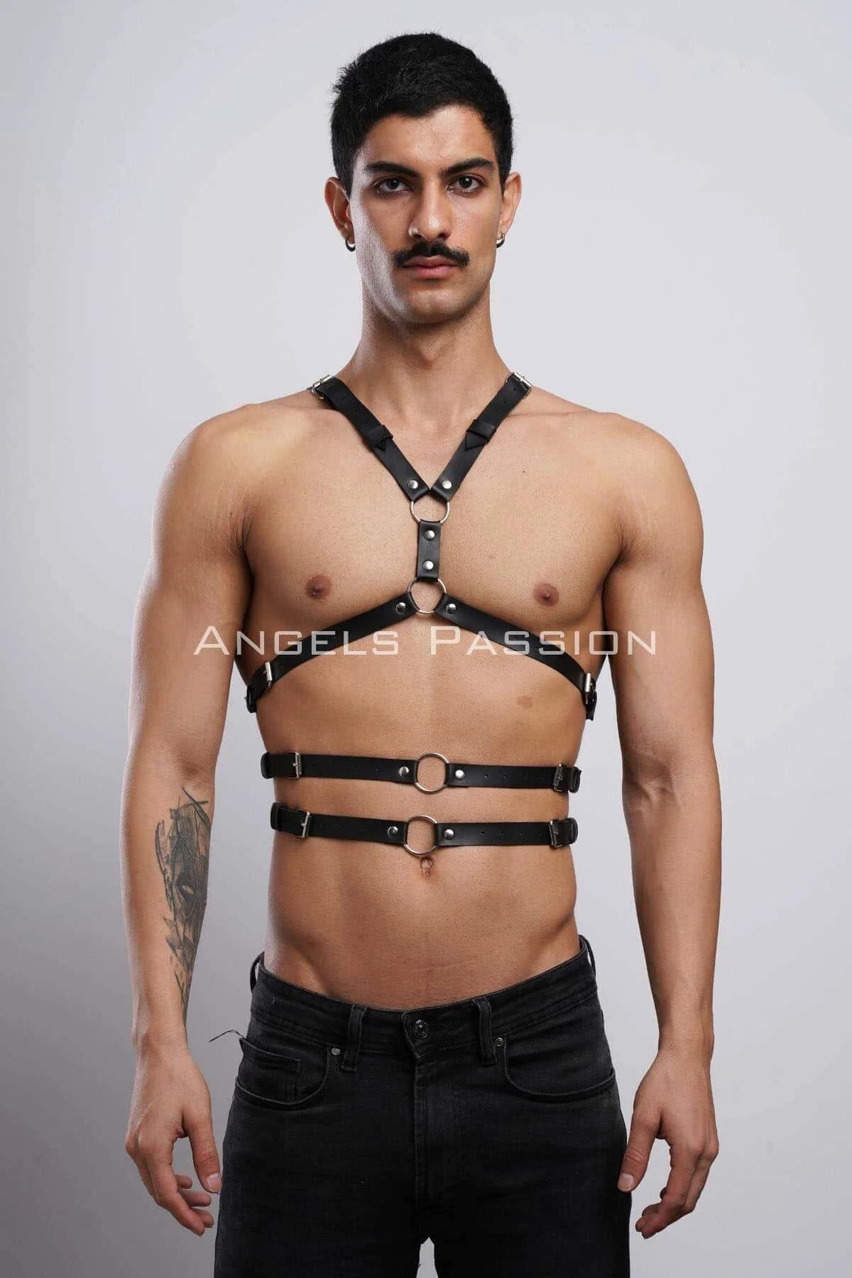 Kafes sırt harness erkek giyim siyah kayış bel bölgesi yakın çekim